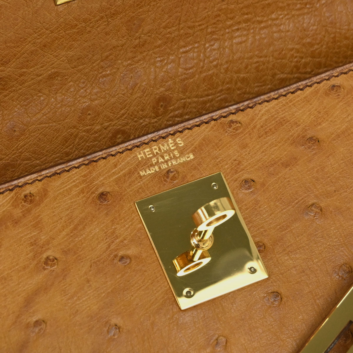 Hermes * Chestnut Ostrich Kelly 32 Sellier Shoulder Handbag