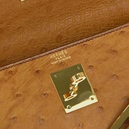 Hermes * Chestnut Ostrich Kelly 32 Sellier Shoulder Handbag
