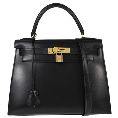 Hermes Black Box Calf Kelly 28 Sellier 2way Shoulder Handbag