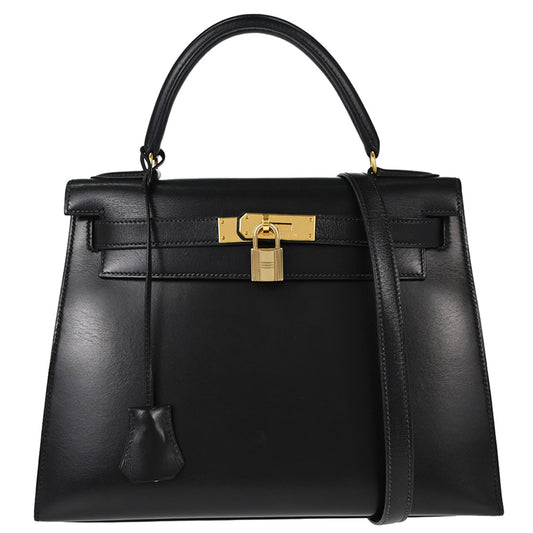 Hermes Black Box Calf Kelly 28 Sellier 2way Shoulder Handbag