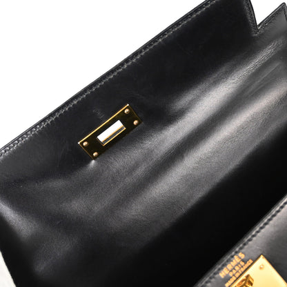 Hermes Black Box Calf Kelly 28 Sellier 2way Shoulder Handbag
