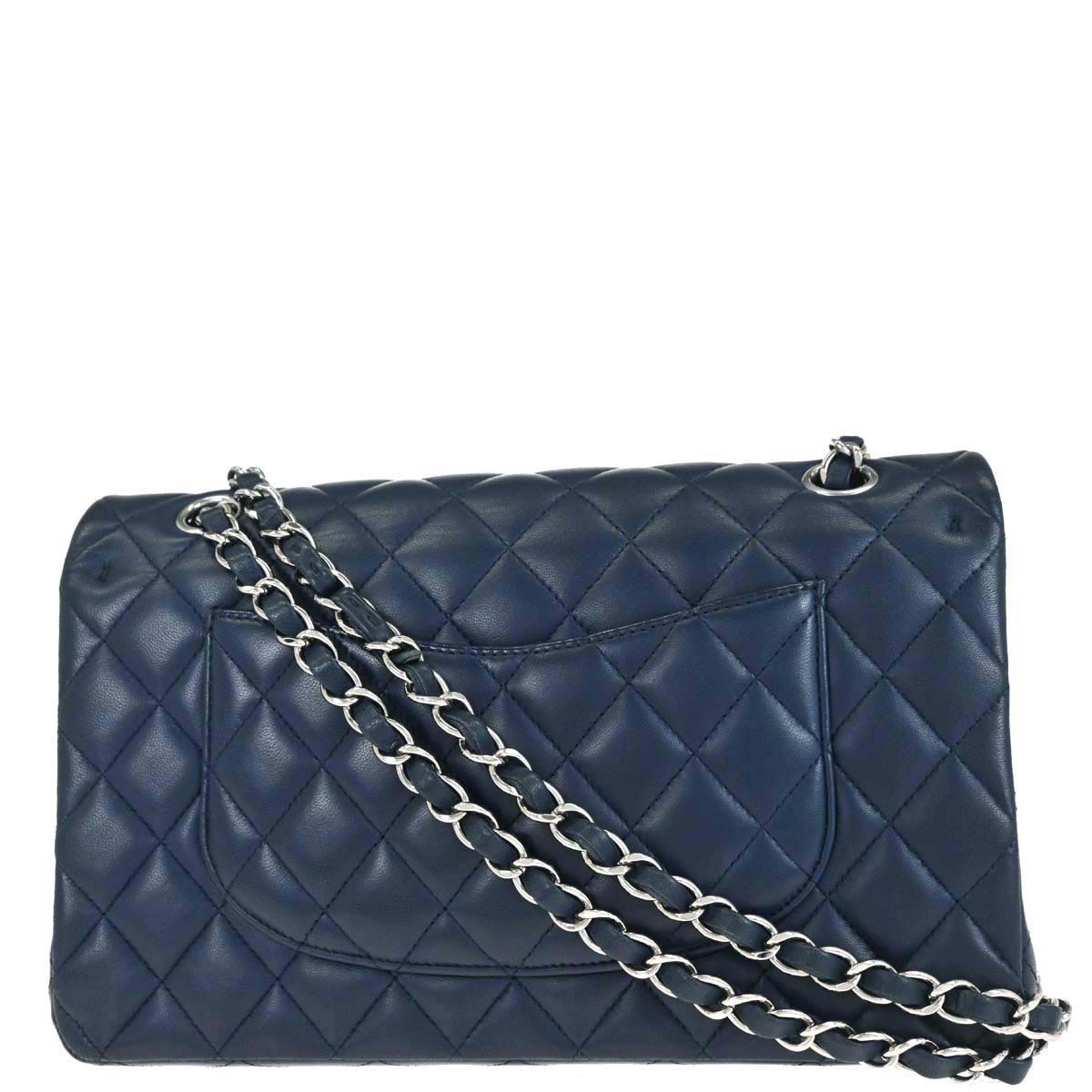 Chanel Navy Lambskin Medium Classic Double Flap Shoulder Bag