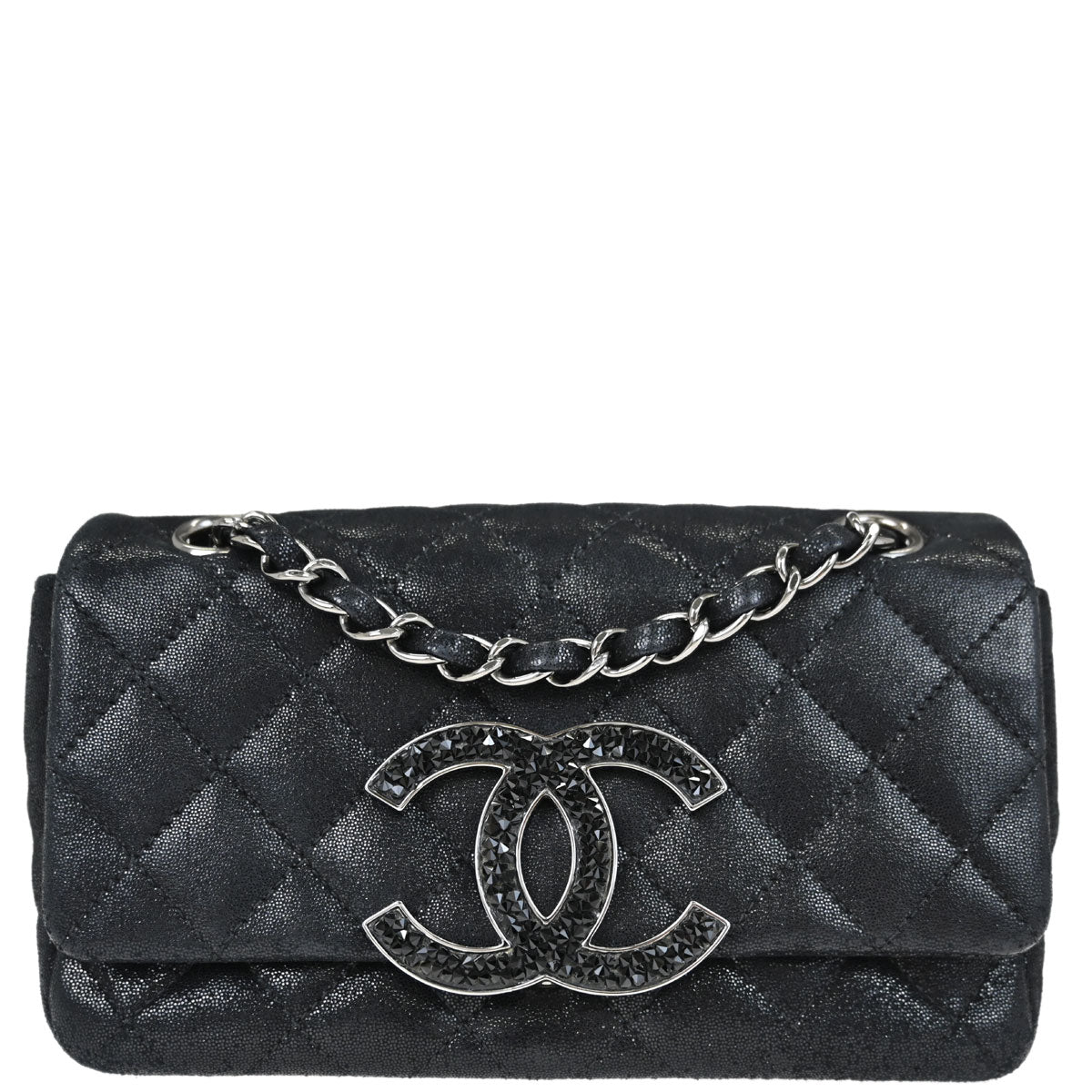 Chanel 2011 Metallic Black Calfskin Crystal CC Shoulder Bag