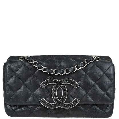 Chanel 2011 Metallic Black Calfskin Crystal CC Shoulder Bag