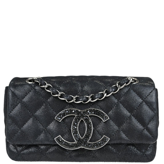 Chanel Metallic Black Calfskin Crystal CC Shoulder Bag