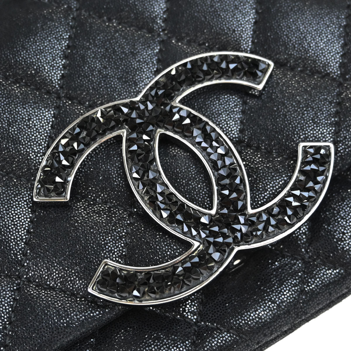 Chanel 2011 Metallic Black Calfskin Crystal CC Shoulder Bag