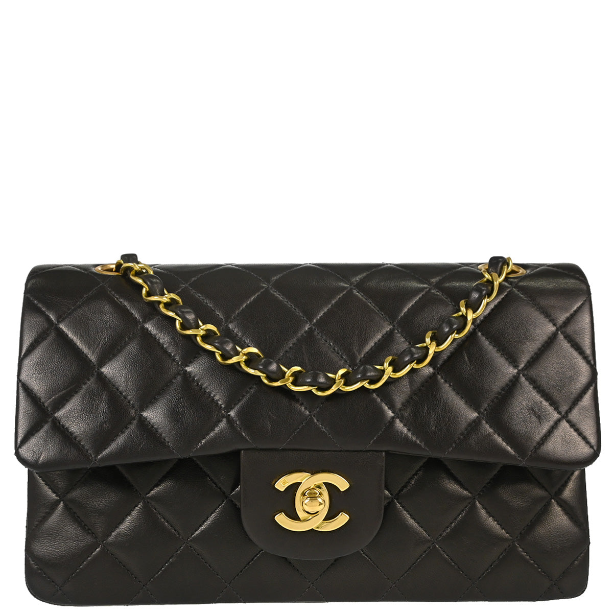 Chanel Black Lambskin Small Double Flap Shoulder Bag