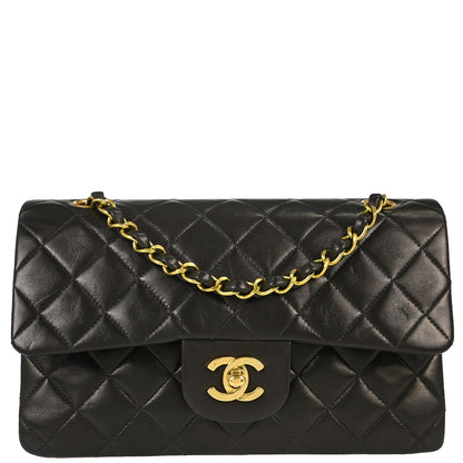 Chanel Black Lambskin Small Double Flap Shoulder Bag