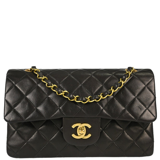 Chanel Black Lambskin Small Double Flap Shoulder Bag