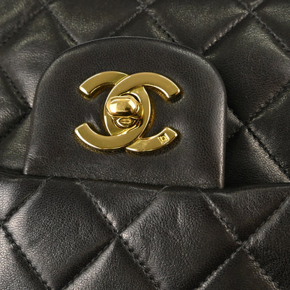 Chanel Black Lambskin Small Double Flap Shoulder Bag