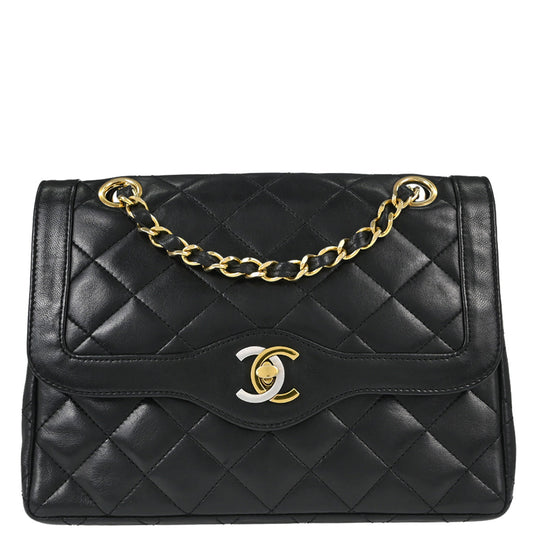 Chanel Black Lambskin Paris Double Flap Shoulder Bag