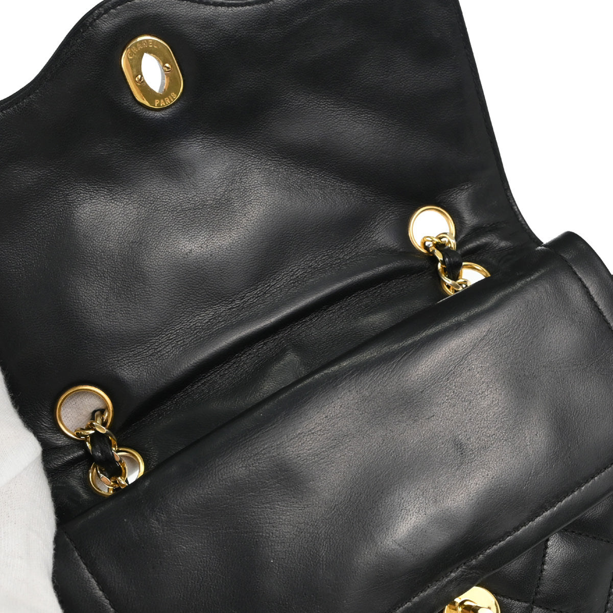 Chanel Black Lambskin Paris Double Flap Shoulder Bag