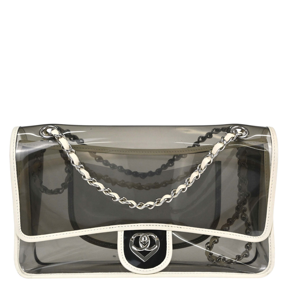 Chanel 2008-2009 Gray PVC Heart CC Flap Bag Shoulder Bag