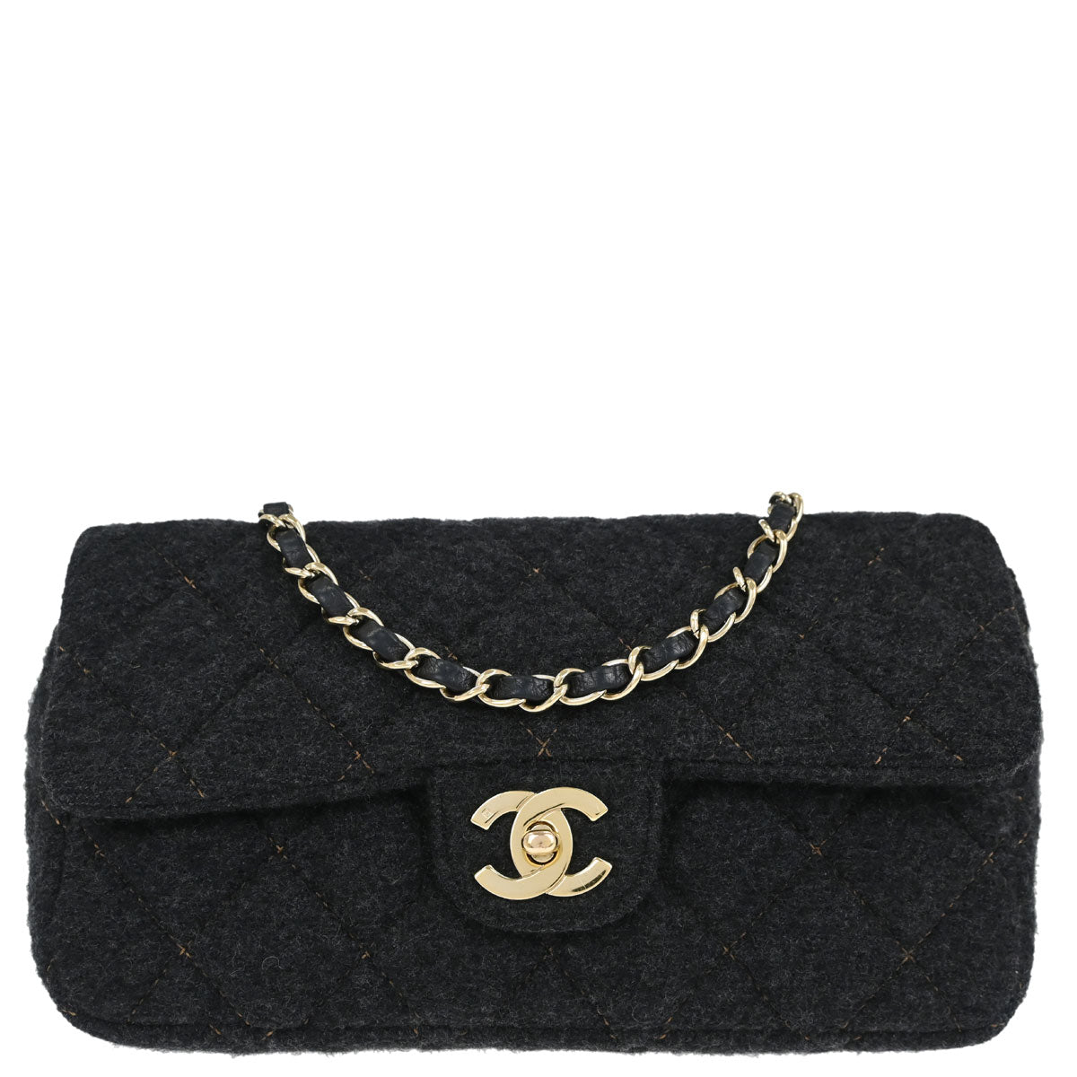 Chanel Black Wool Single Flap Shoulder Bag