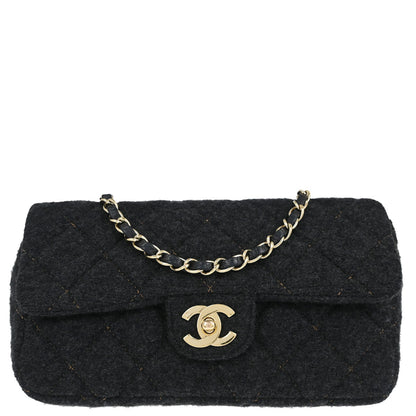 Chanel Black Wool Single Flap Shoulder Bag