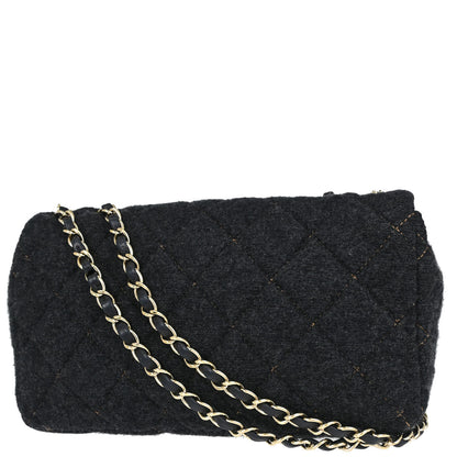 Chanel Black Wool Single Flap Shoulder Bag