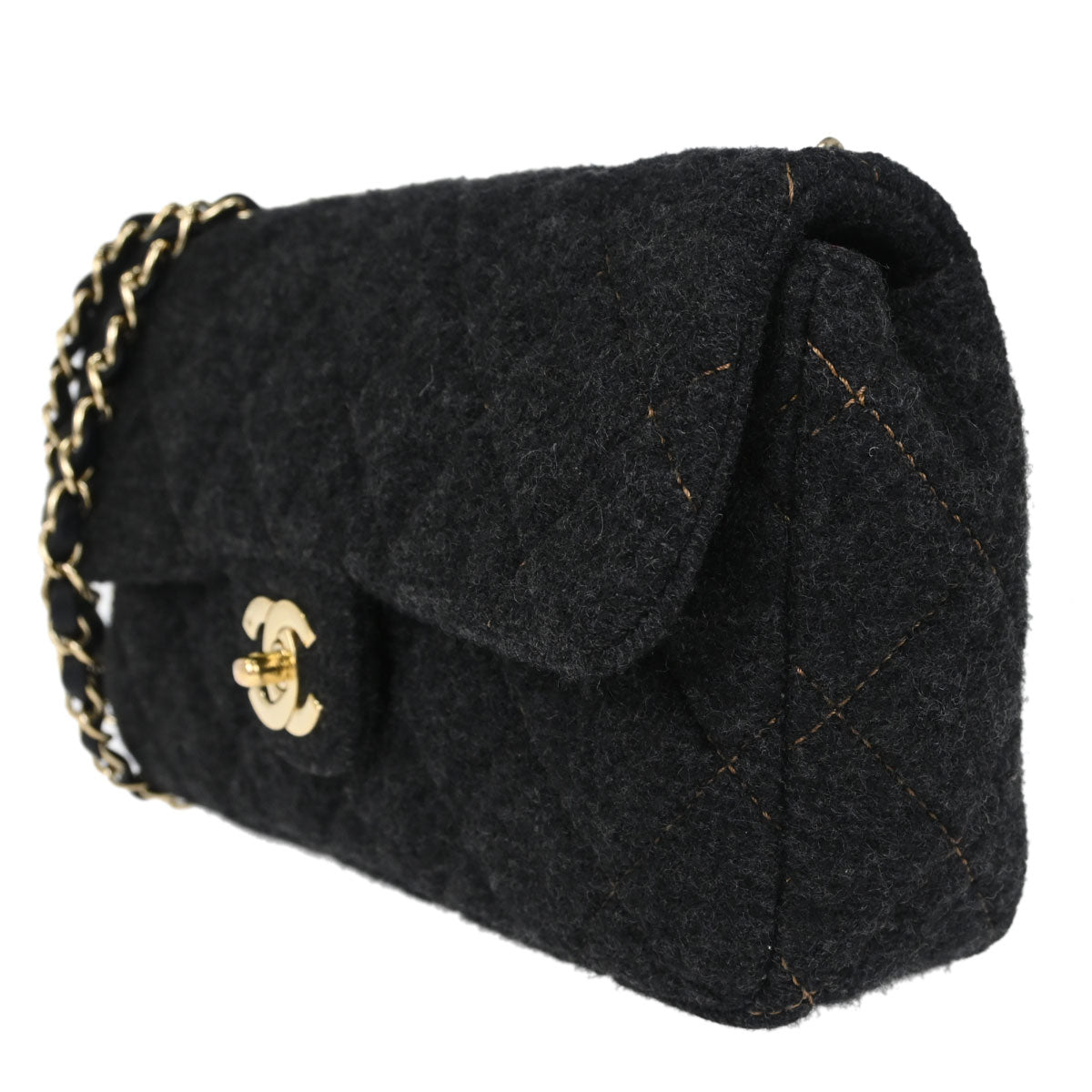 Chanel Black Wool Single Flap Shoulder Bag