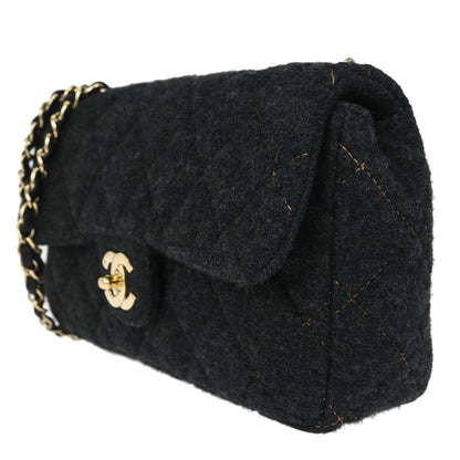 Chanel Black Wool Single Flap Shoulder Bag