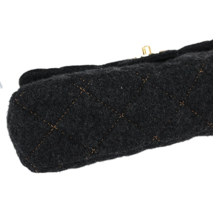 Chanel Black Wool Single Flap Shoulder Bag