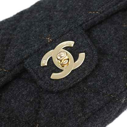Chanel Black Wool Single Flap Shoulder Bag