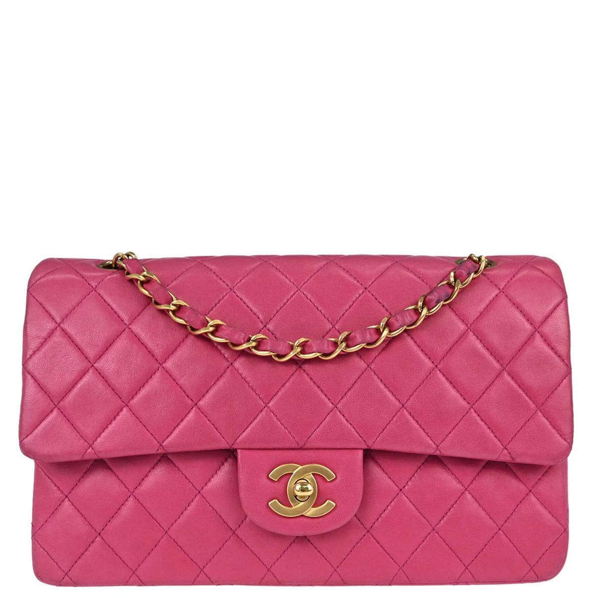 Chanel 2000-2002 Pink Lambskin Medium Classic Double Flap Shoulder Bag