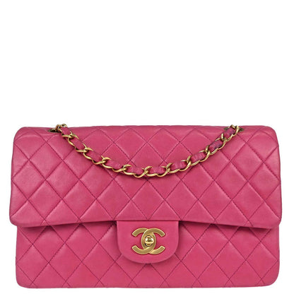 Chanel 2000-2002 Pink Lambskin Medium Classic Double Flap Shoulder Bag