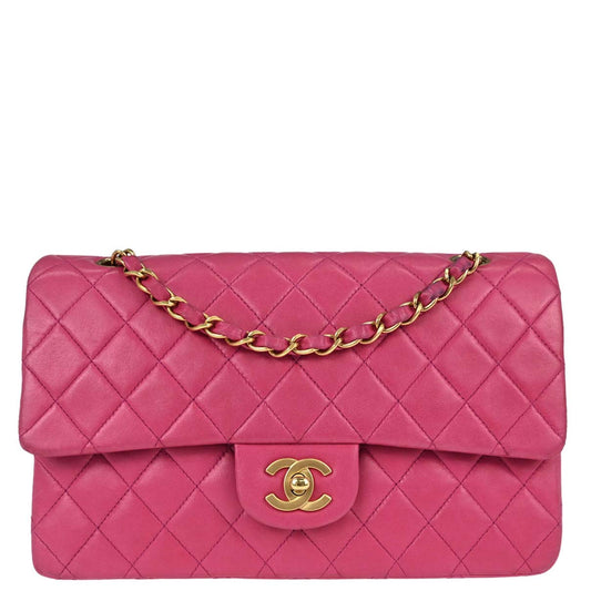 Chanel 2000-2002 Pink Lambskin Medium Classic Double Flap Shoulder Bag