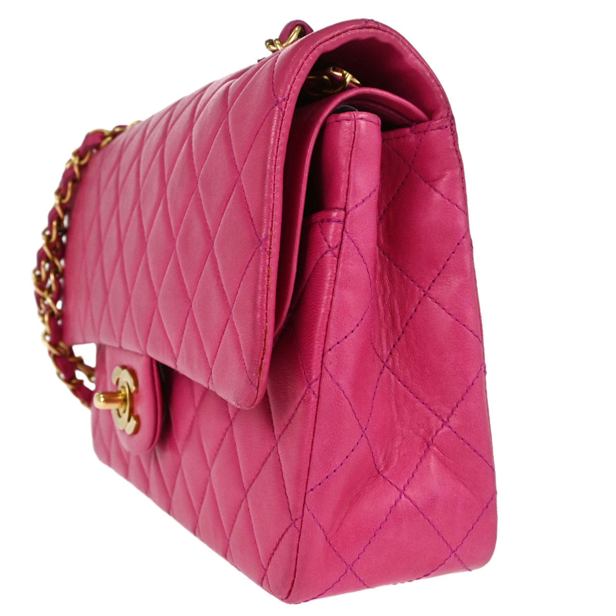 Chanel 2000-2002 Pink Lambskin Medium Classic Double Flap Shoulder Bag