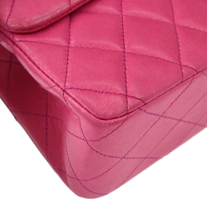 Chanel 2000-2002 Pink Lambskin Medium Classic Double Flap Shoulder Bag