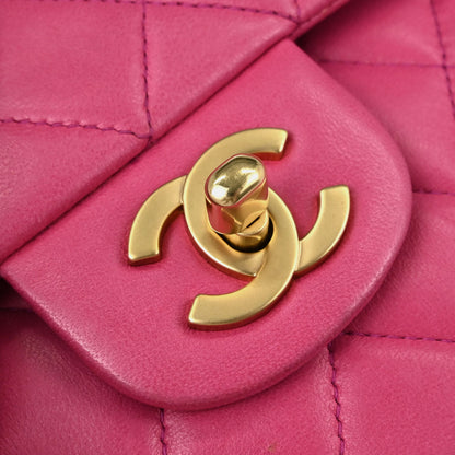 Chanel 2000-2002 Pink Lambskin Medium Classic Double Flap Shoulder Bag