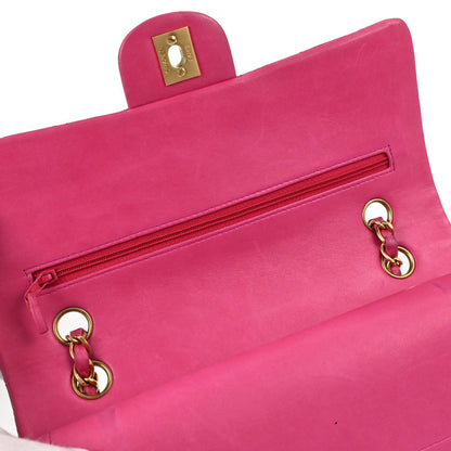 Chanel 2000-2002 Pink Lambskin Medium Classic Double Flap Shoulder Bag