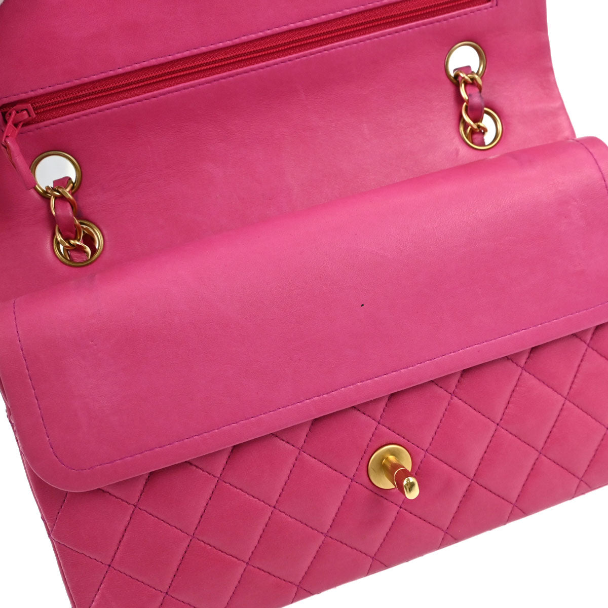 Chanel 2000-2002 Pink Lambskin Medium Classic Double Flap Shoulder Bag