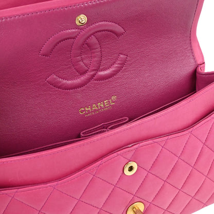Chanel 2000-2002 Pink Lambskin Medium Classic Double Flap Shoulder Bag