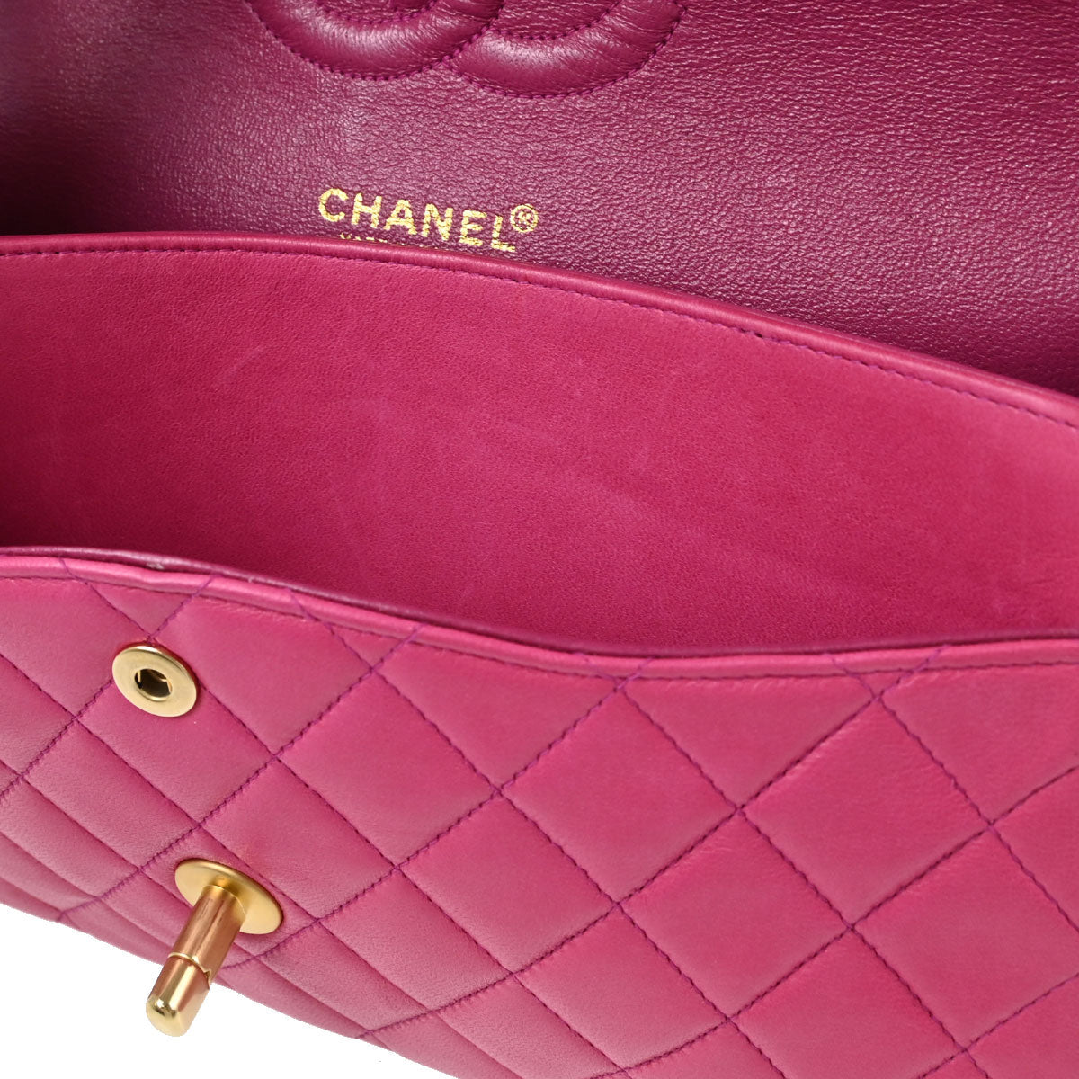 Chanel 2000-2002 Pink Lambskin Medium Classic Double Flap Shoulder Bag