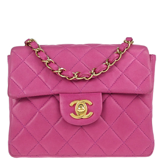 Chanel Pink Lambskin Mini Classic Square Flap Shoulder Bag 17