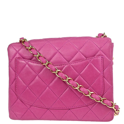 Chanel Pink Lambskin Mini Classic Square Flap Shoulder Bag 17