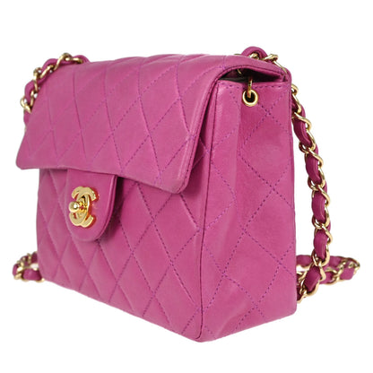 Chanel Pink Lambskin Mini Classic Square Flap Shoulder Bag 17