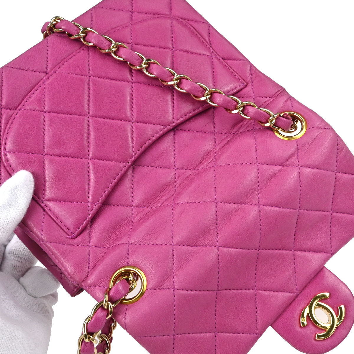 Chanel Pink Lambskin Mini Classic Square Flap Shoulder Bag 17