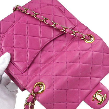 Chanel Pink Lambskin Mini Classic Square Flap Shoulder Bag 17