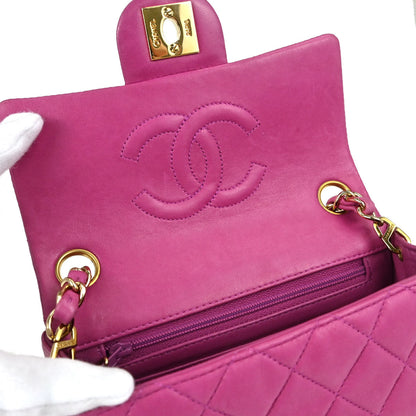 Chanel Pink Lambskin Mini Classic Square Flap Shoulder Bag 17