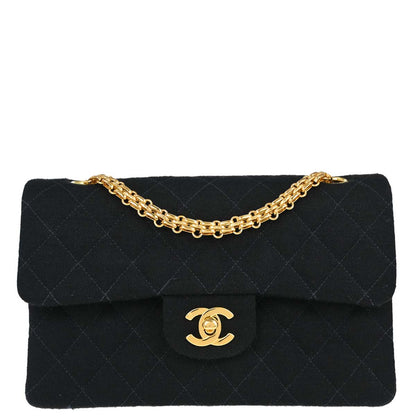 Chanel Black Cotton Small Classic Double Flap Shoulder Bag