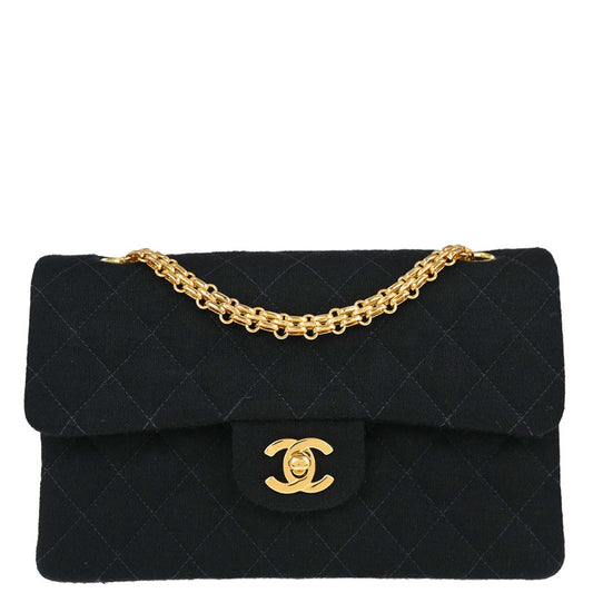 Chanel Black Cotton Small Classic Double Flap Shoulder Bag