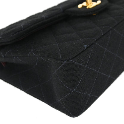 Chanel Black Cotton Small Classic Double Flap Shoulder Bag