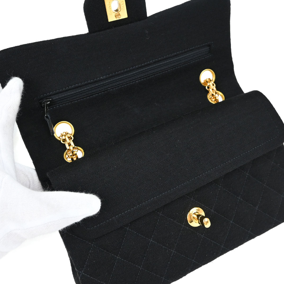 Chanel Black Cotton Small Classic Double Flap Shoulder Bag