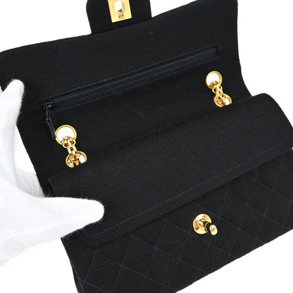 Chanel Black Cotton Small Classic Double Flap Shoulder Bag