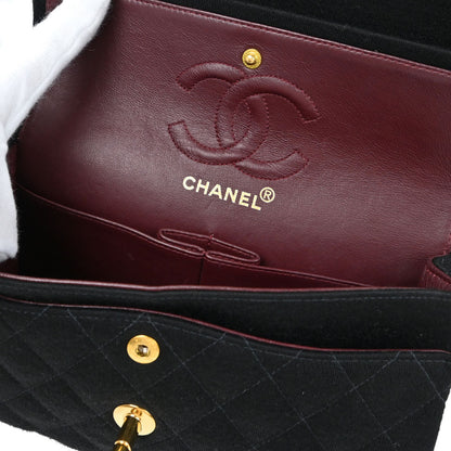 Chanel Black Cotton Small Classic Double Flap Shoulder Bag