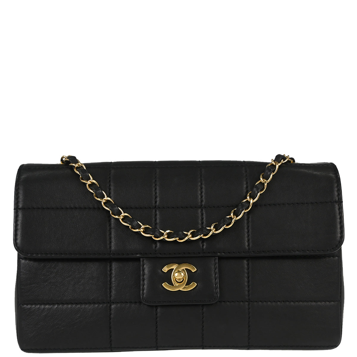 Chanel 2002-2003 Black Lambskin Choco Bar Single Flap Shoulder Bag