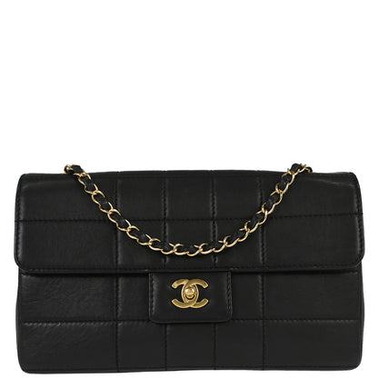 Chanel 2002-2003 Black Lambskin Choco Bar Single Flap Shoulder Bag