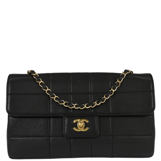 Chanel 2002-2003 Black Lambskin Choco Bar Single Flap Shoulder Bag
