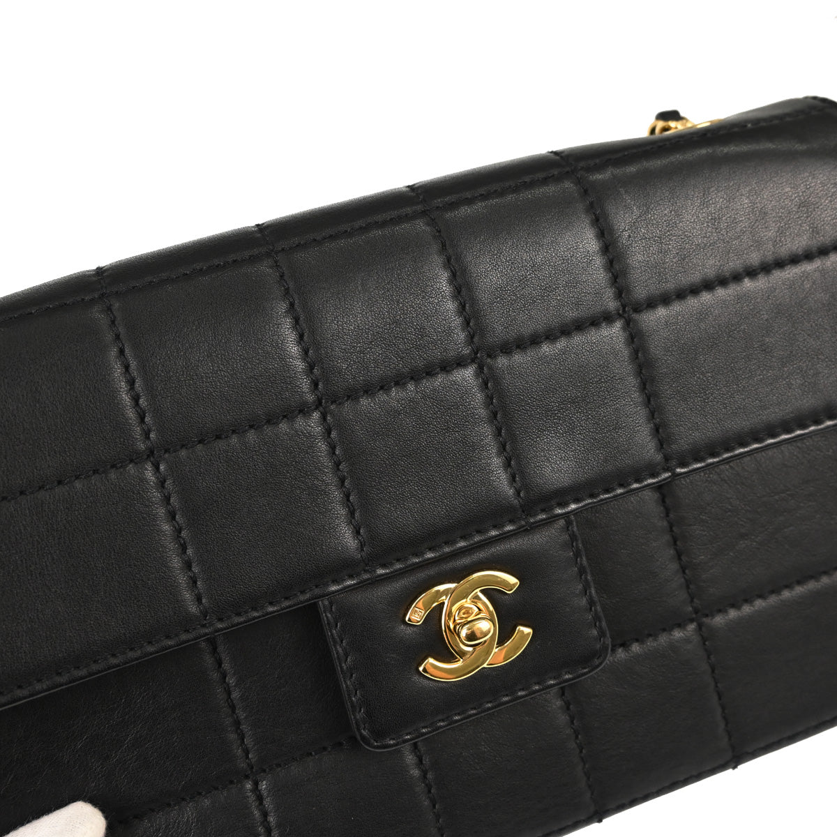 Chanel 2002-2003 Black Lambskin Choco Bar Single Flap Shoulder Bag